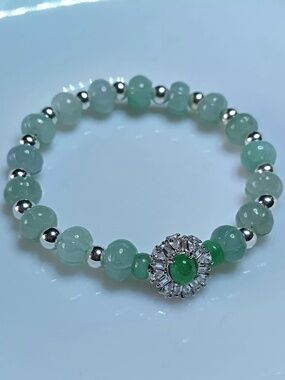 Grade A Burma icy green jadeite jade Pumpkin Beads S925 Silver Bracelets